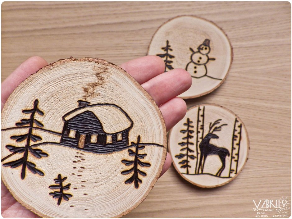 Роспись по срезу дерева