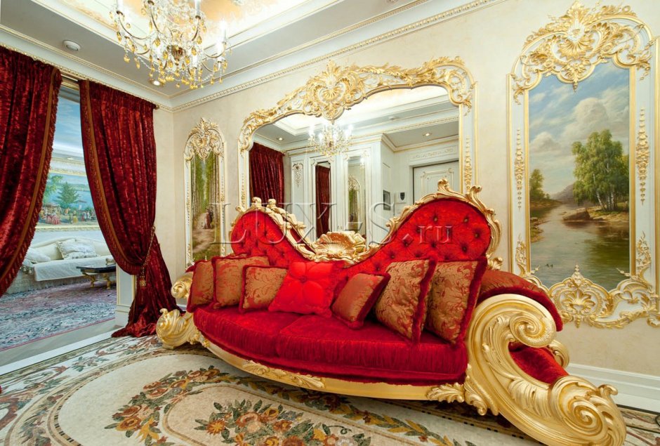 Гостиная в стиле Барокко красный цвет