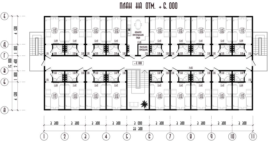 Планировка общежития коридорного типа