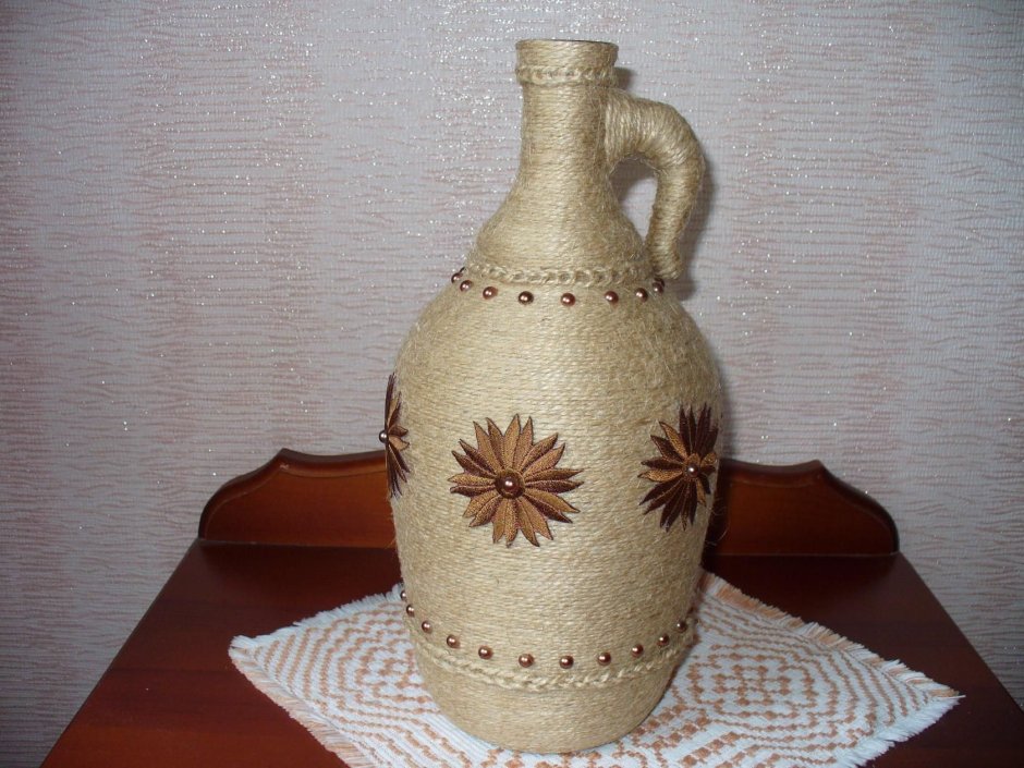 Декорирование кувшина шпагатом