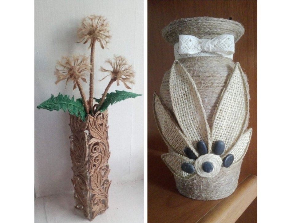 Вазы из веревки бечевки