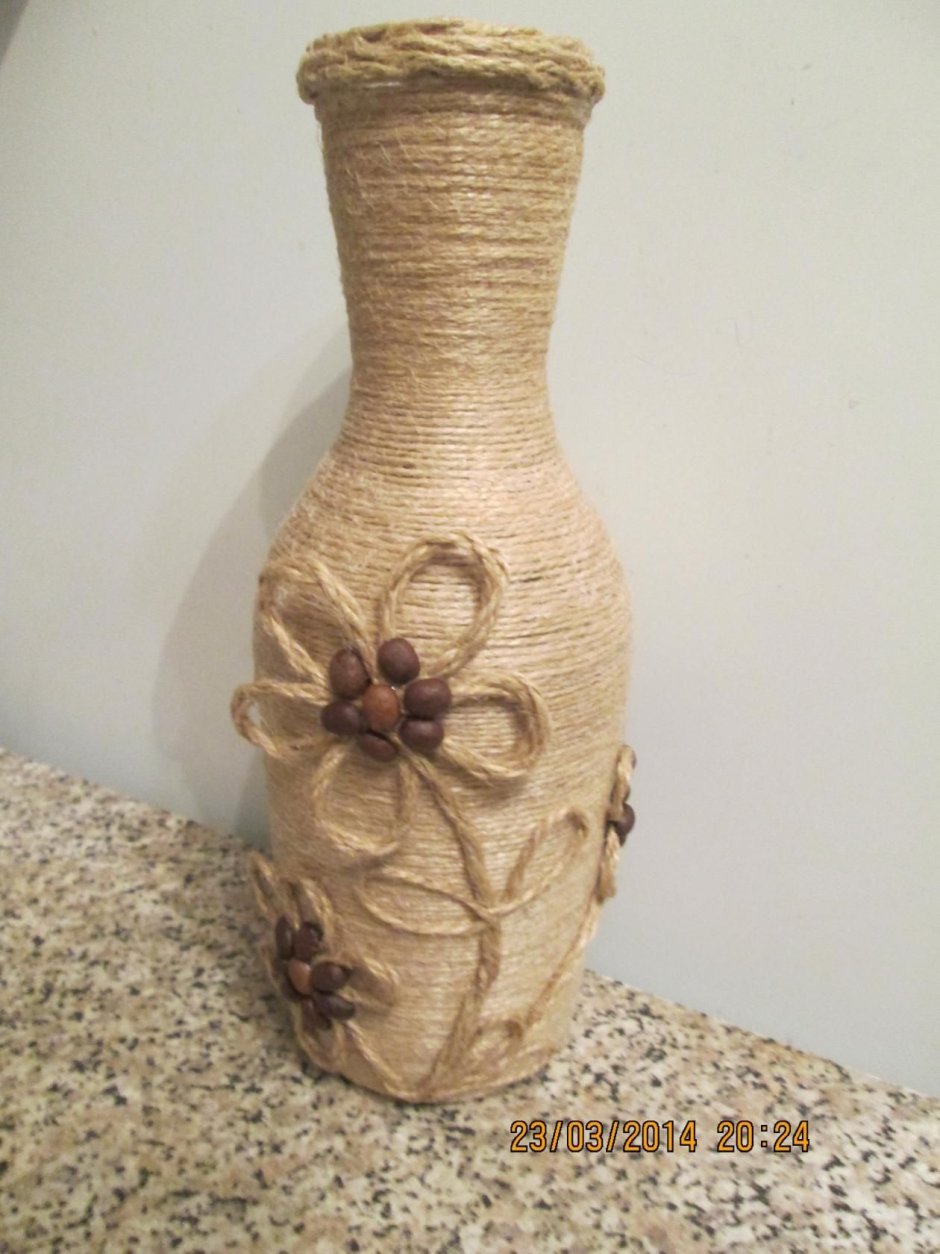 Декор вазы из джута