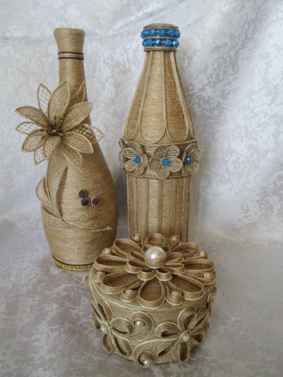 Бутылки декорированные шпагатом