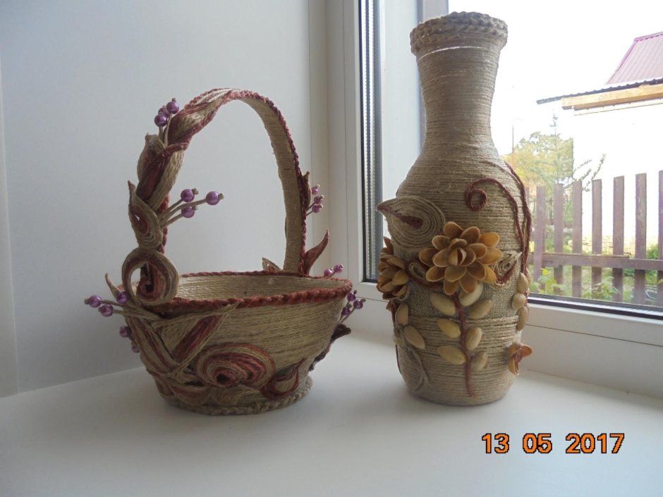 Как сделать вазу из лагенарии и джута