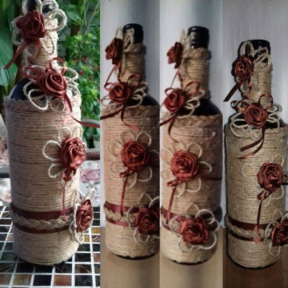 Украшение бутылок шпагатом