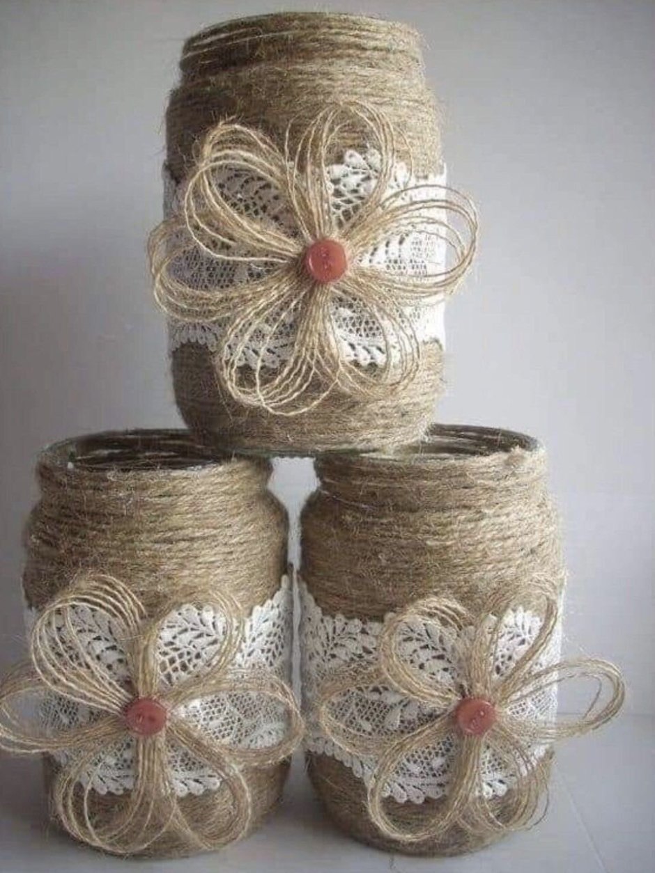 Декор баночек шпагатом