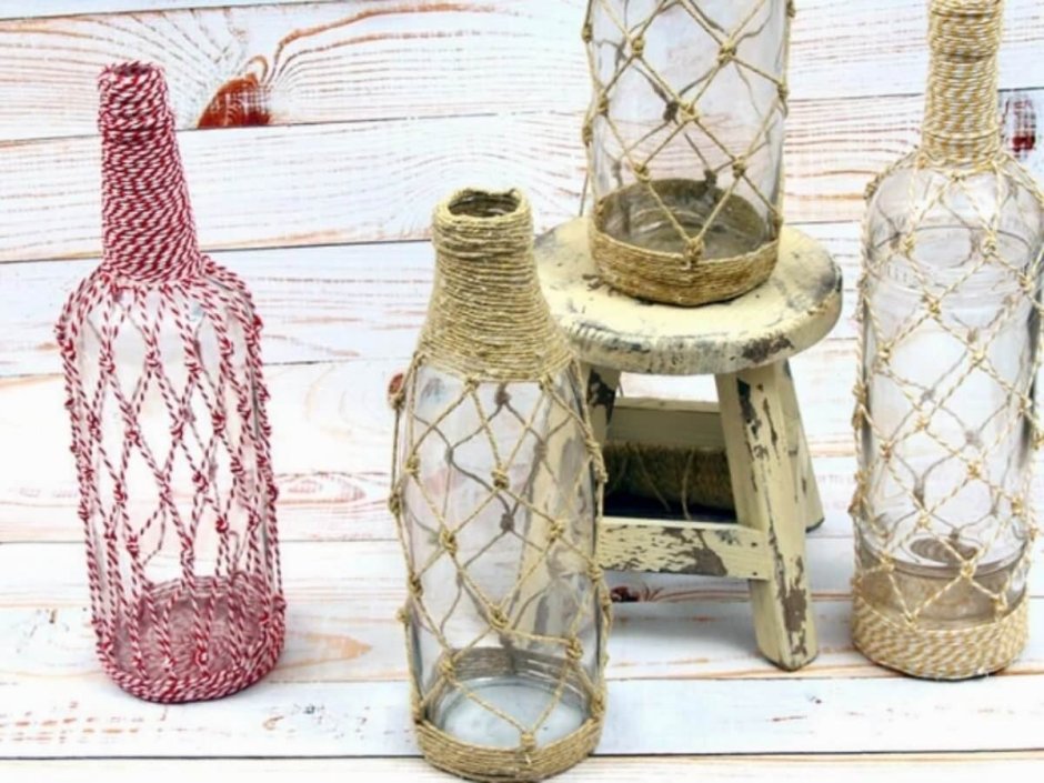 Оплести бутылку джутом