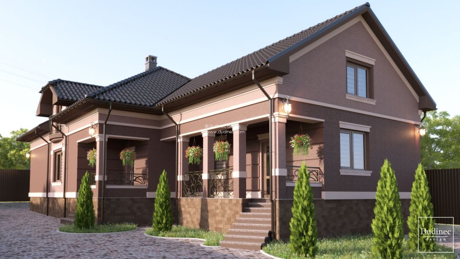 Оштукатуренный дом коричневый