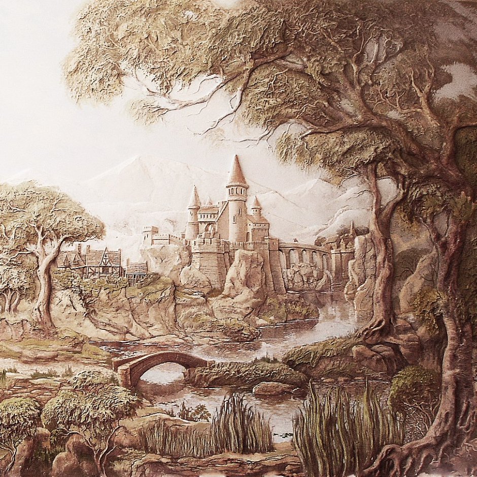 Барельеф пейзаж на стене