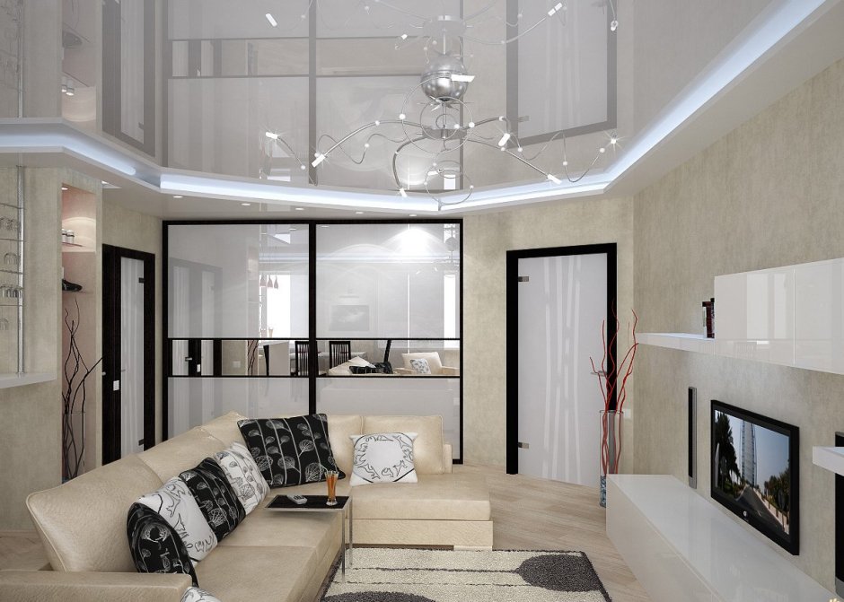 Натяжные потолки гостиная 18кв