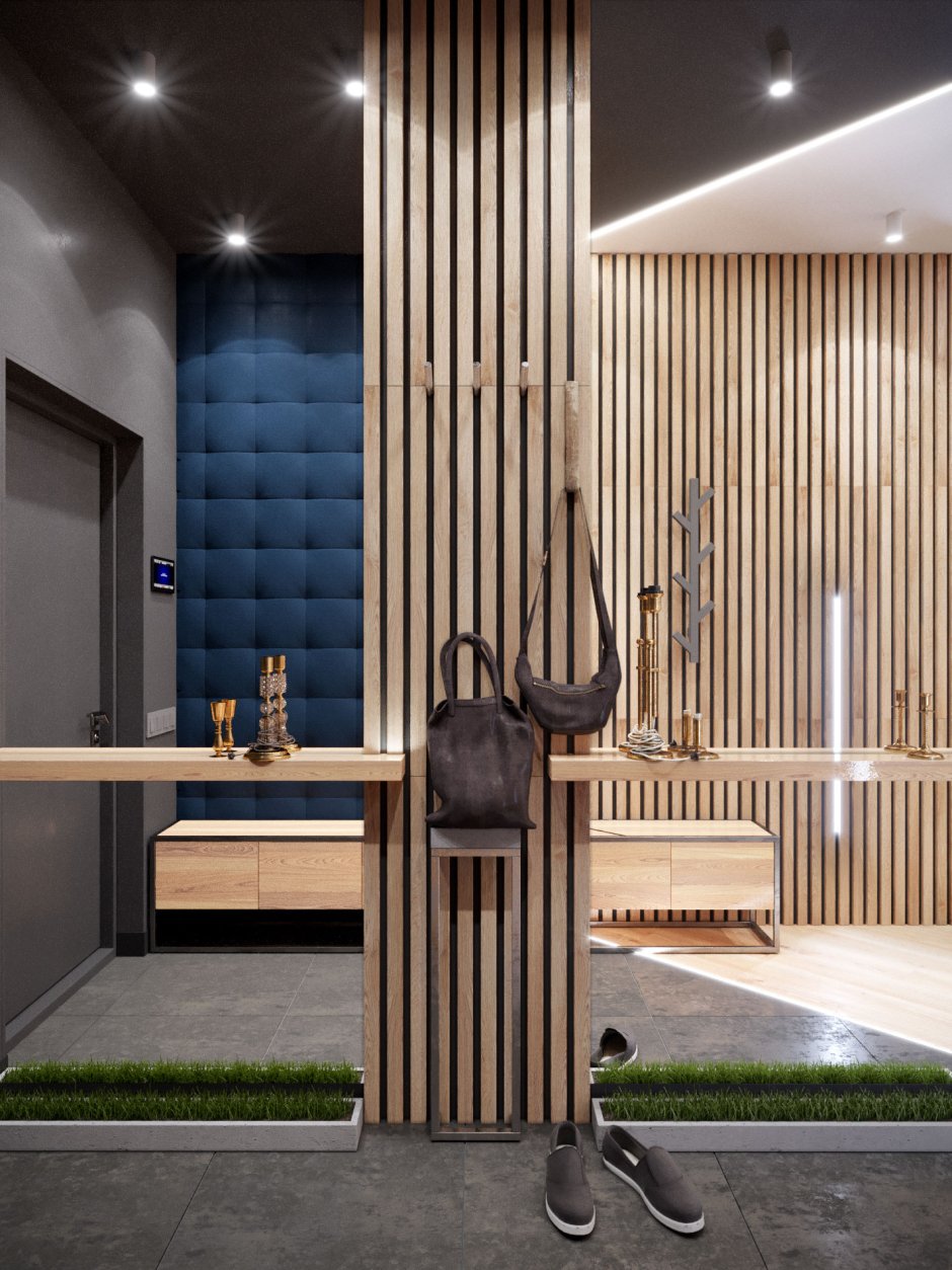 Прихожая с рейками на стене