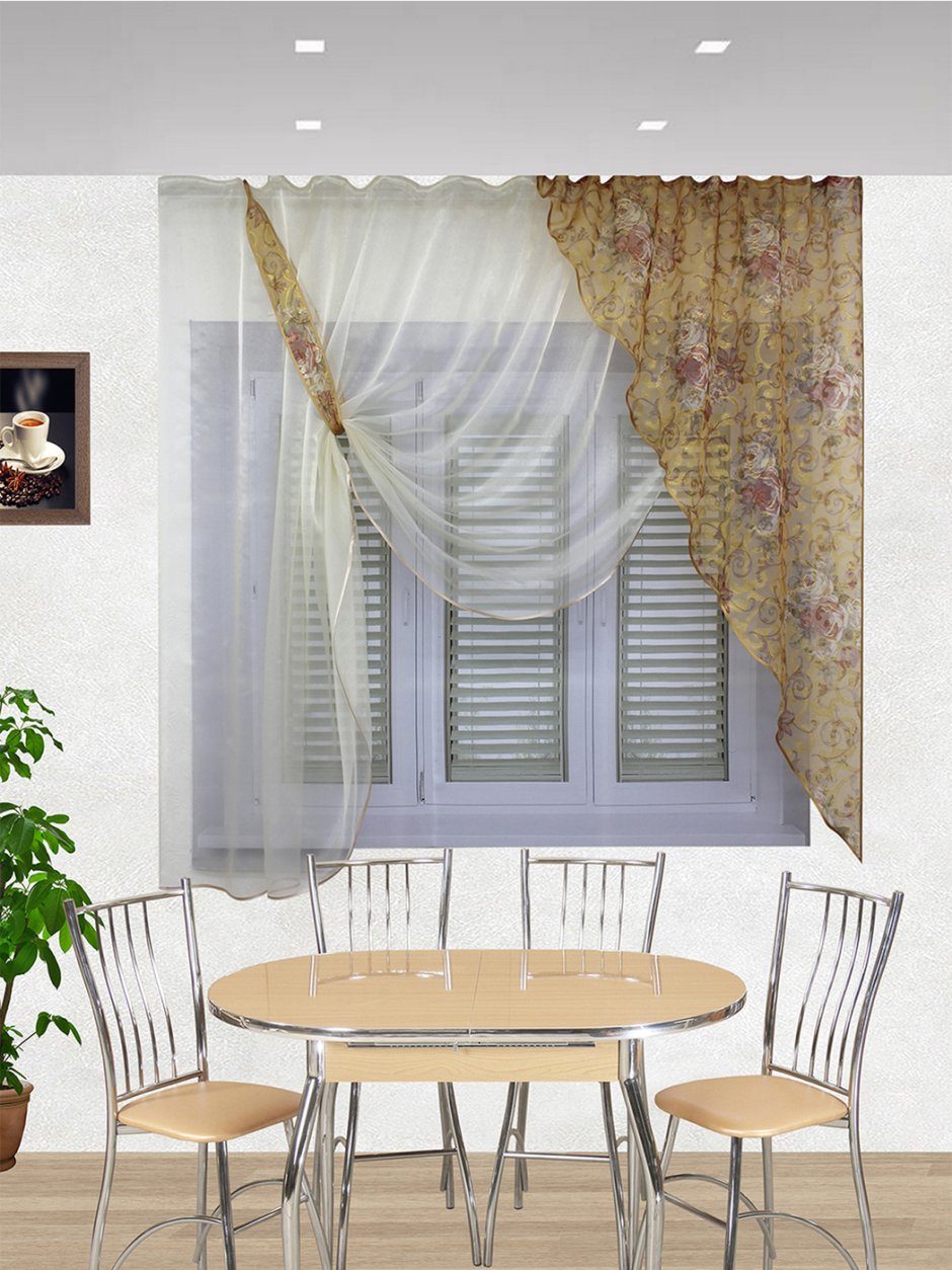 Комплект штор ТОМДОМ 170х120см,белый, зеленый