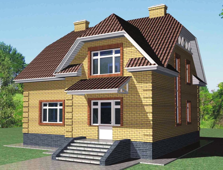 Кирпичный дом с мансардой 8х9