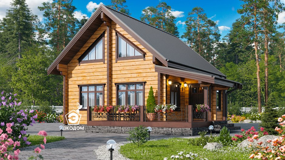 Дом с мансардой из клееного бруса 80 м2