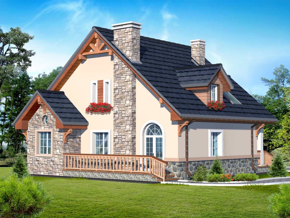 Красивые фасады домов с мансардой