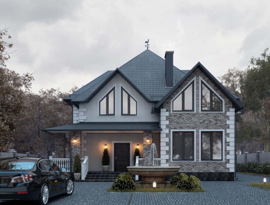 Фасад дома с мансардой