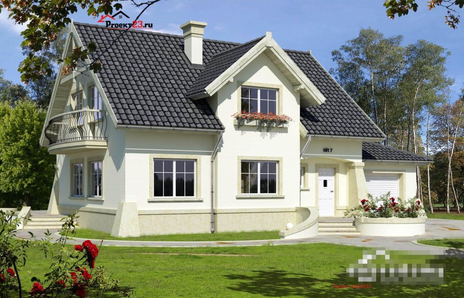 Белый дом с мансардой