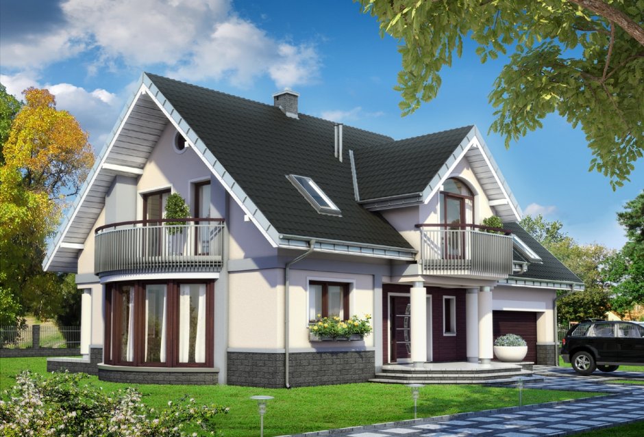Дом с мансардой и террасой и гаражом 150м2