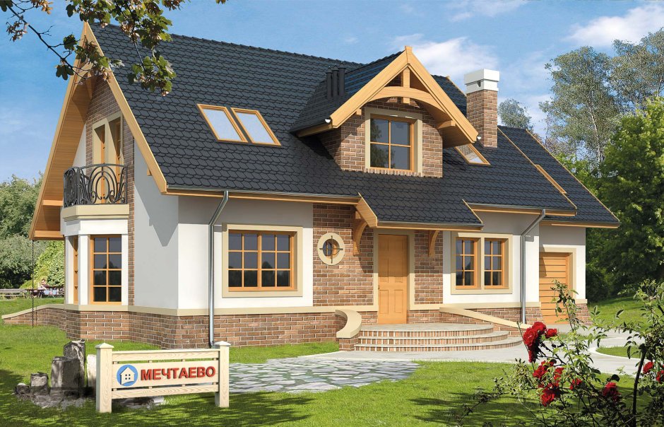 Красивый дом с эркером и мансардой