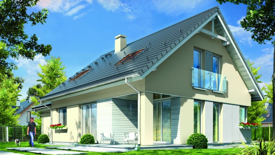 Дом с двухскатной крышей в современном стиле