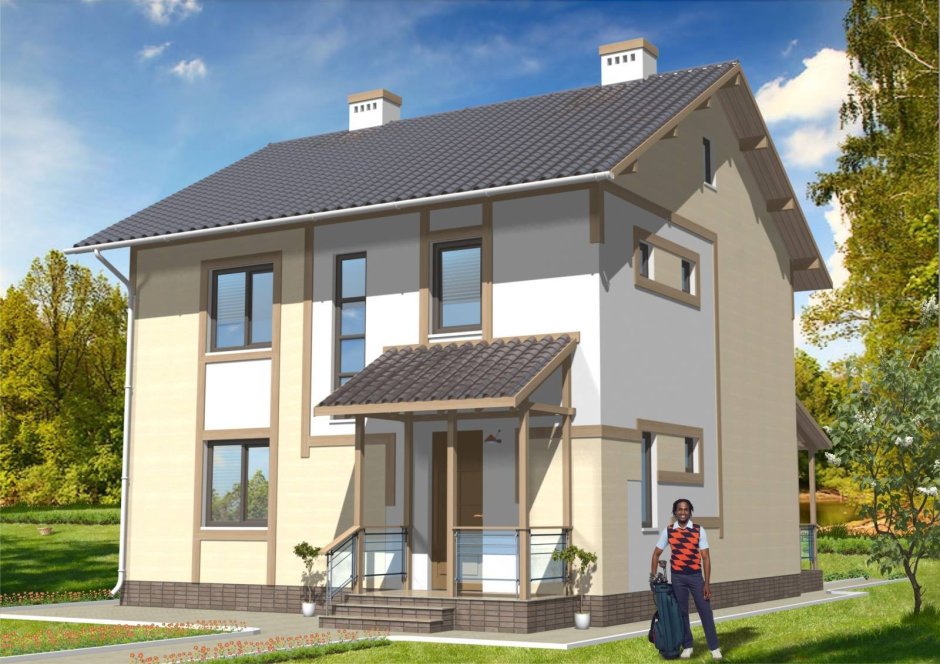 2х этажный дом с 2х скатной крышей