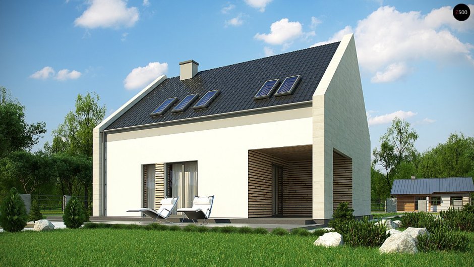 Двухэтажный дом с двускатной крышей