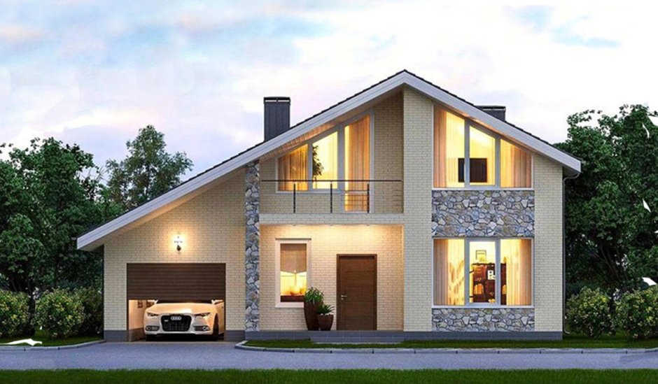 Дом с мансардой и террасой и гаражом 150м2