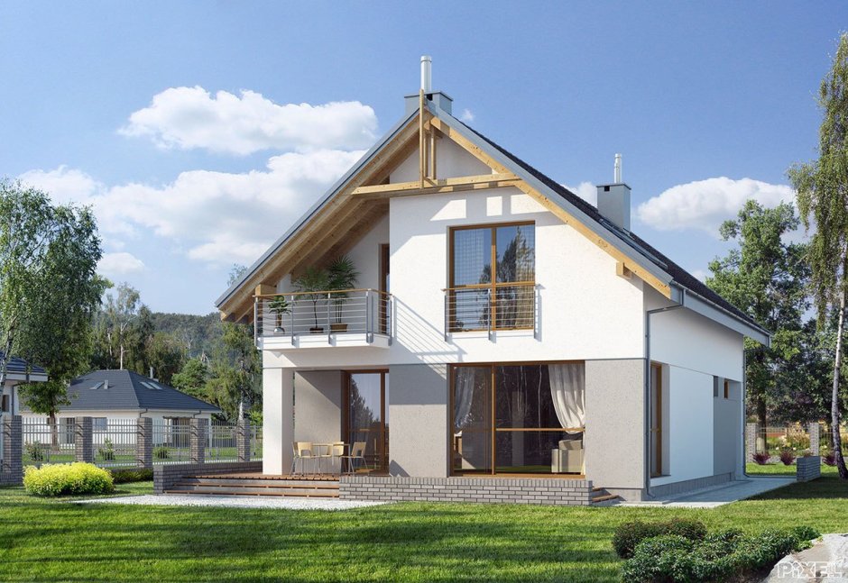 Дом с мансардой и террасой 120кв из блоков