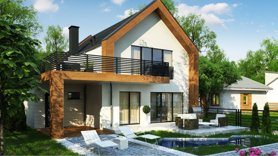 Дом с террасой над гаражом