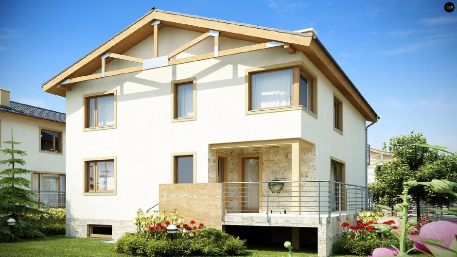 Фасады двухэтажных домов с двухскатной крышей