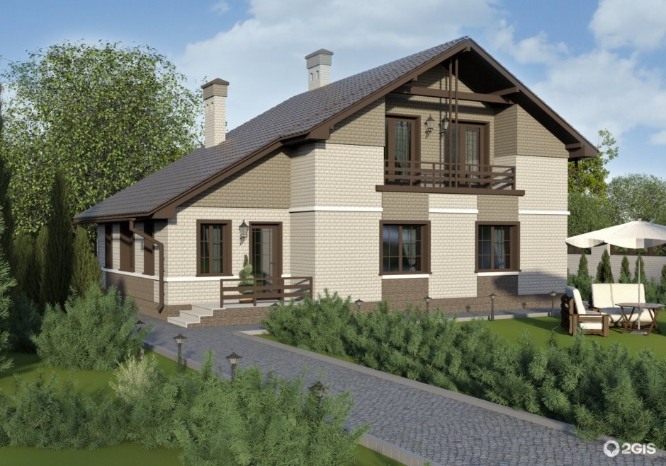 Двухэтажный дом с двускатной крышей