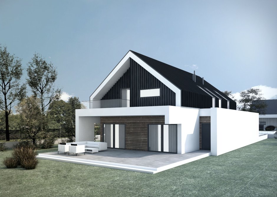 Дом Минимализм скатная крыша