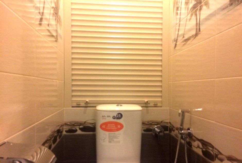 Рулонные шторы в туалете за унитазом