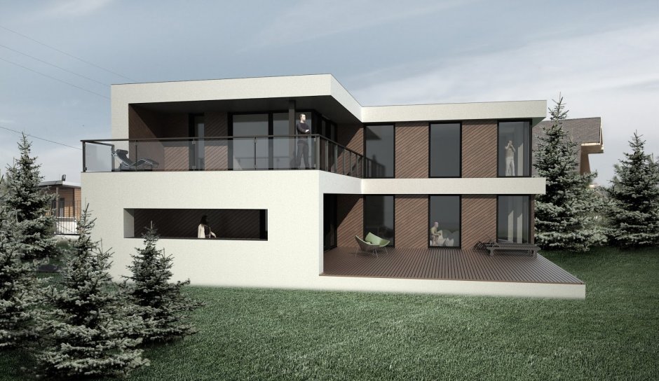 Двухэтажный дом в стиле конструктивизм