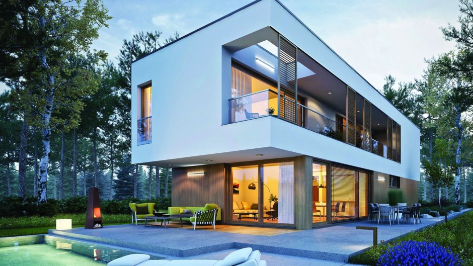 Дом с плоской крышей двухэтажный