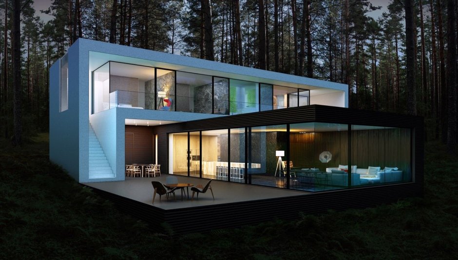 Дом лофт двухэтажный с плоской крышей