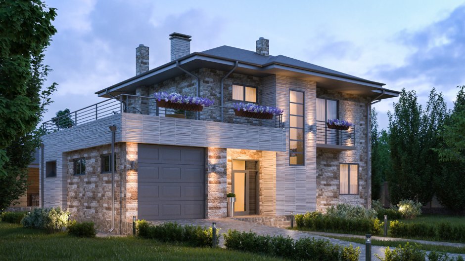 Двухэтажный дом с террасой