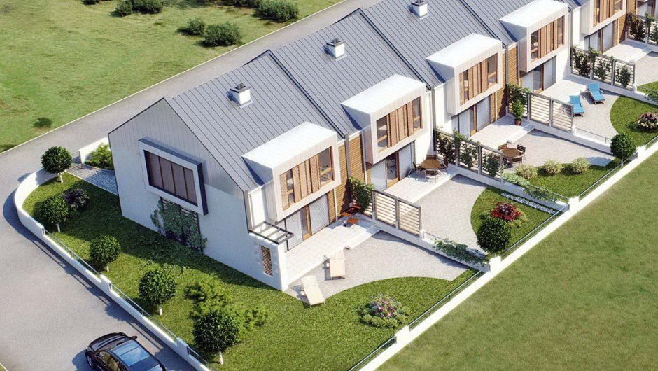 Одноэтажный дом хайтек с односкатной крышей