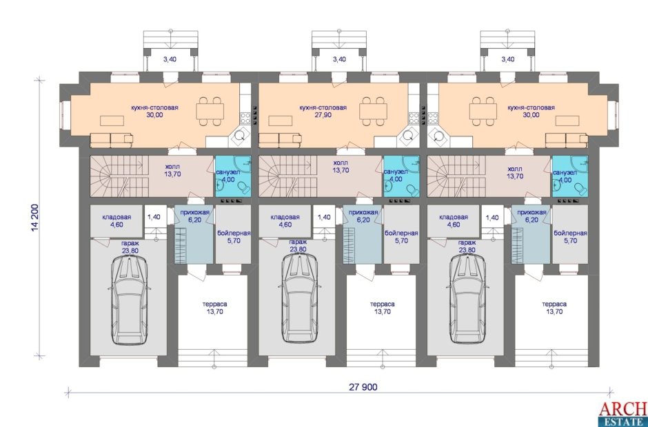 Проекты таунхаусов на 4 семьи