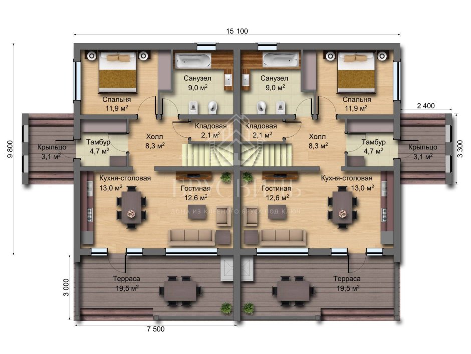 Планировка таунхауса с гаражом