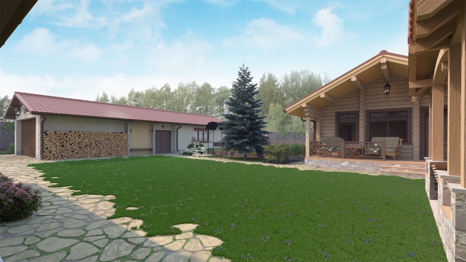 Баня с гаражом и террасой