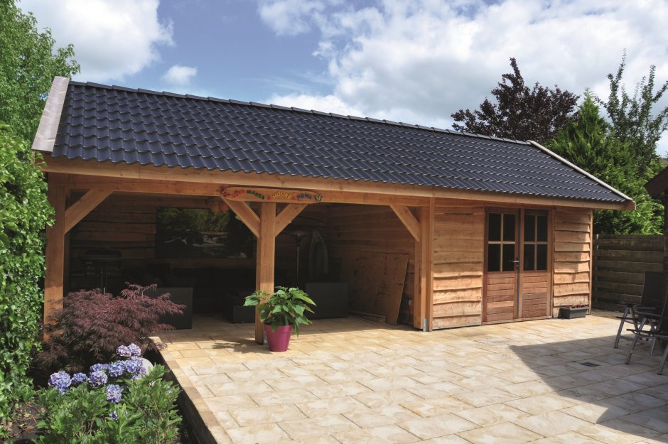 Навес с хозблоком и баней