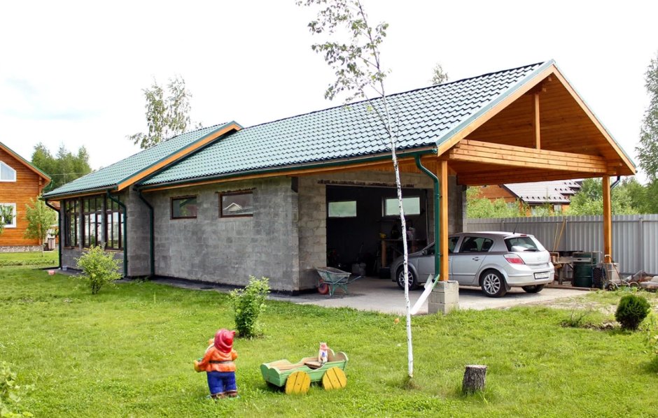 Гараж с баней под одной крышей