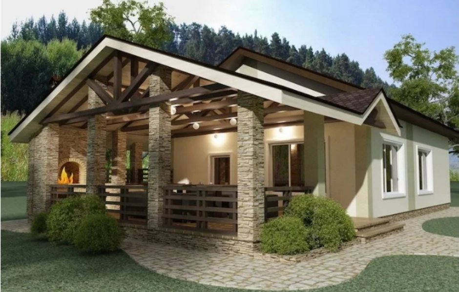 Баня с беседкой и барбекю под односкатной крышей проекты