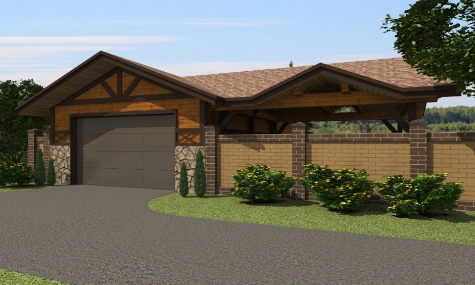 Баня с хозблоком и навесом на 2 машины проекты