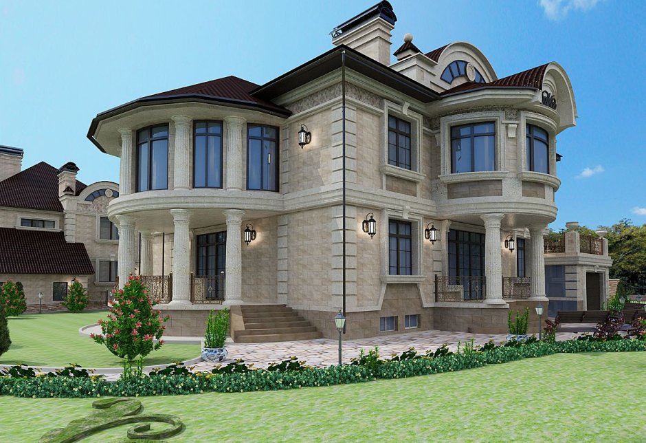 Двухэтажный дом с колоннами