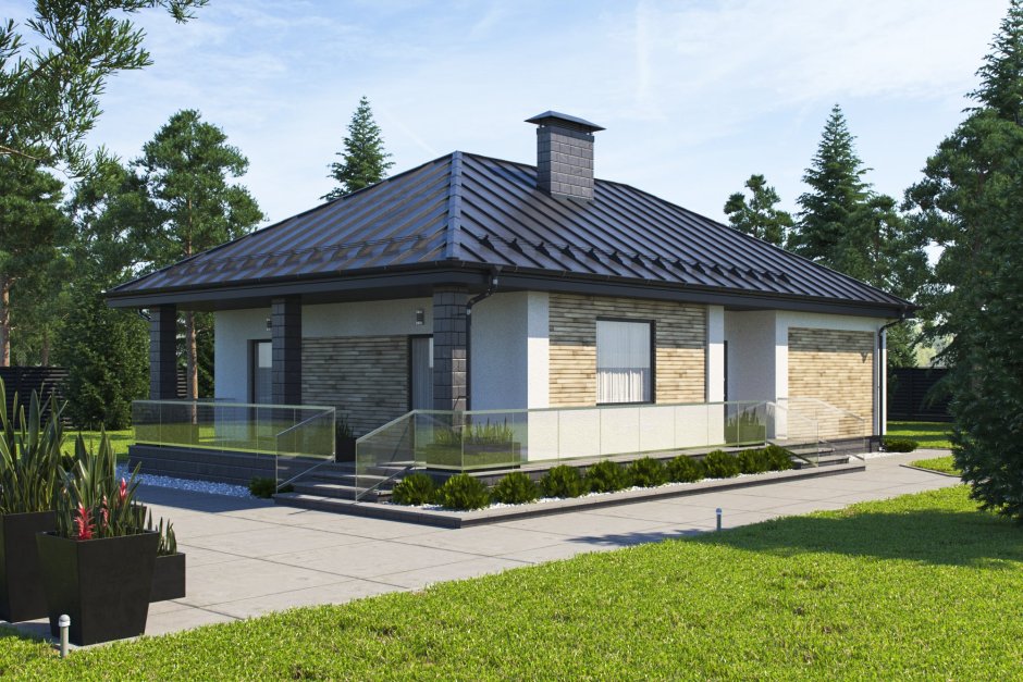 Одноэтажный квадратный дом