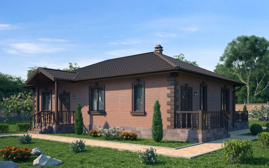 Одноэтажный дом с террасой из СИП панелей