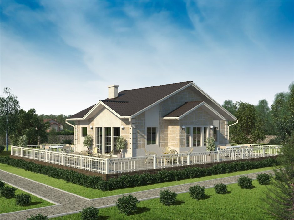 Одноэтажный дом на высоком фундаменте