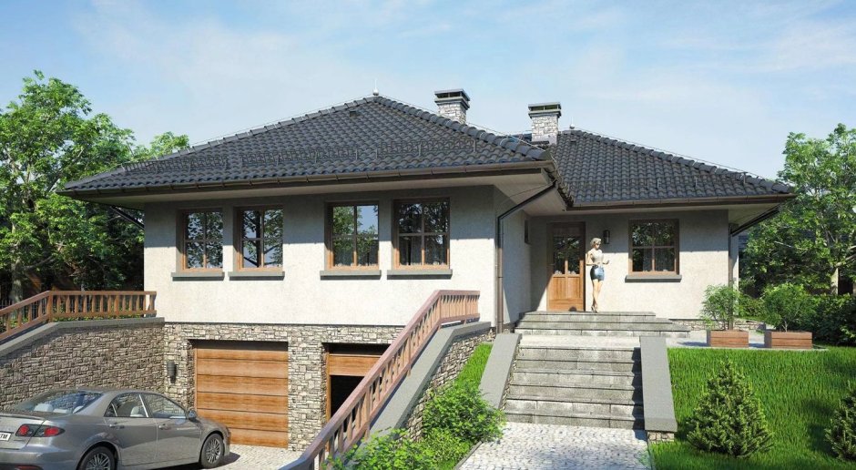 Одноэтажный дом с цокольным гаражом